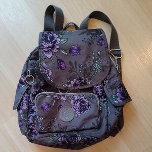 Floral Gray And Purple Backpack